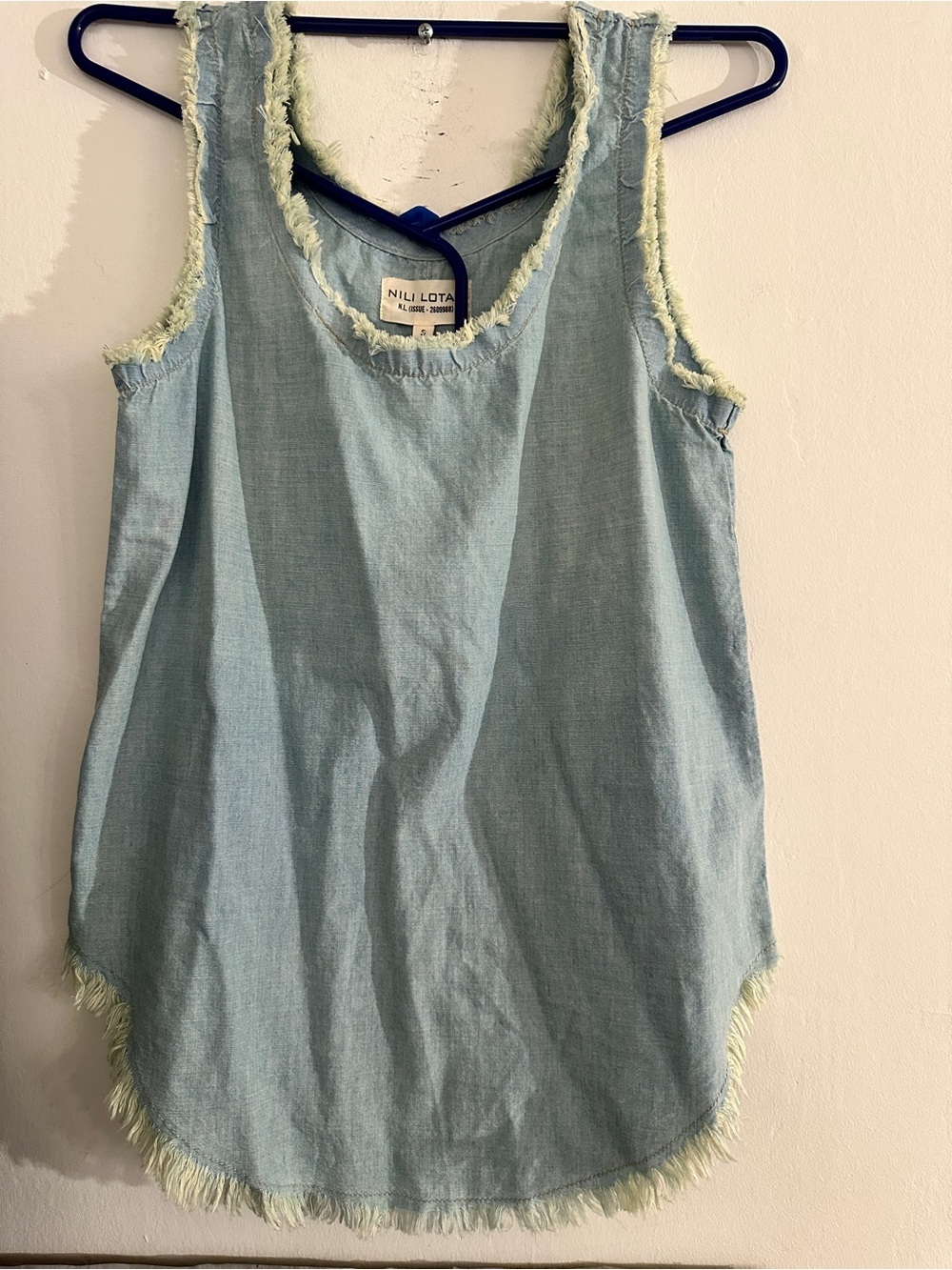Nili Lotan Light Blue Frayed Denim Tank